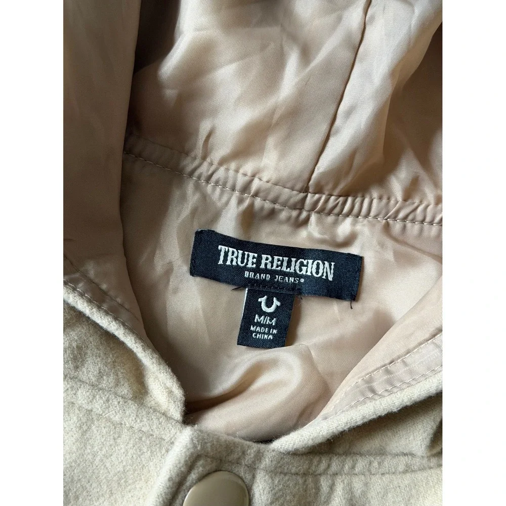 True Religion Varsity Jacket Two Toned Buddha Hooded Cream White Men's Medium